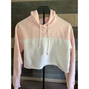 HOLLISTER Pink & White Colorblocked Cropped Hoodie Size Small